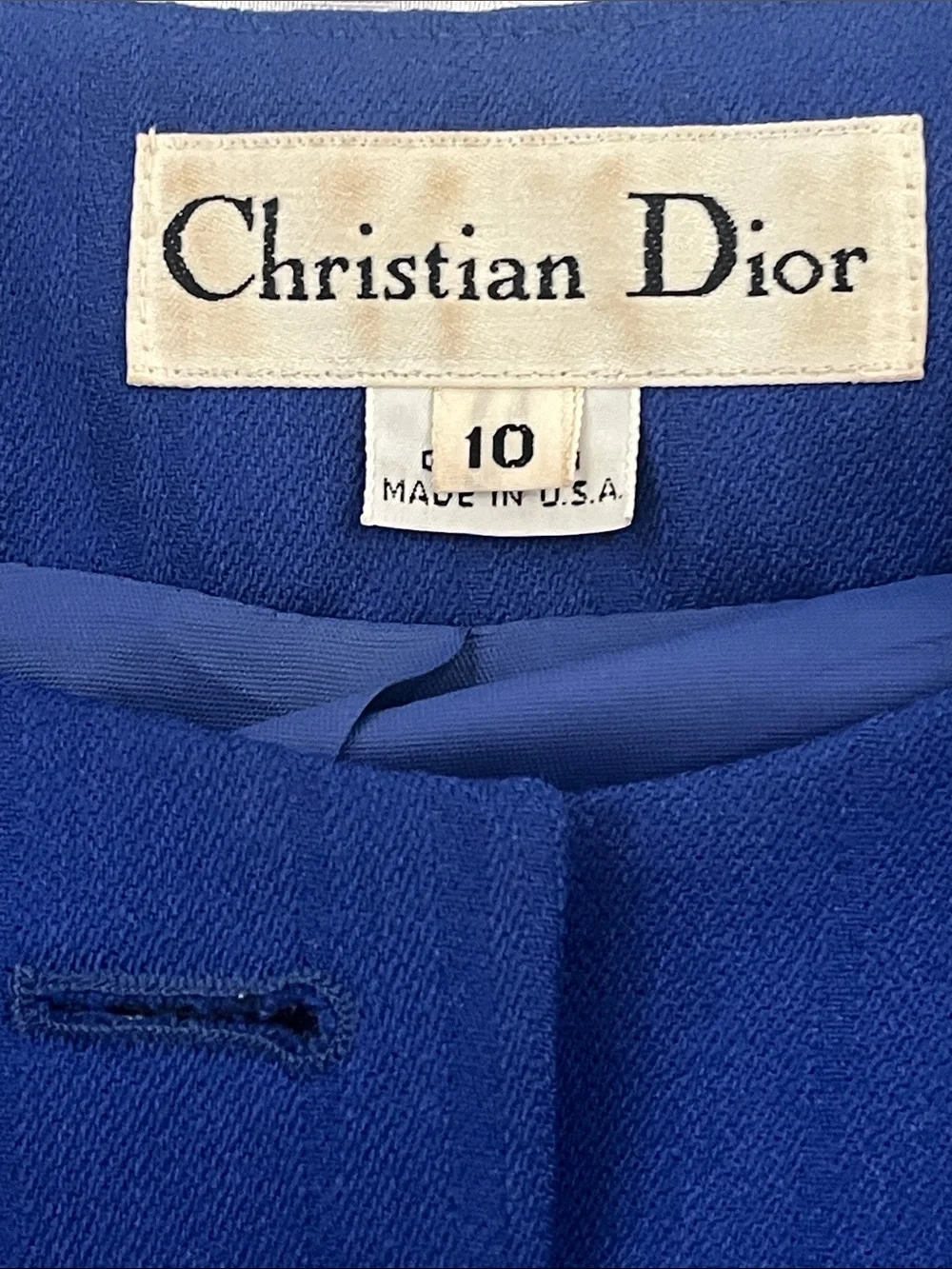 Vintage Christian Dior Cobalt Blue Button-Front Blazer with Black Trim